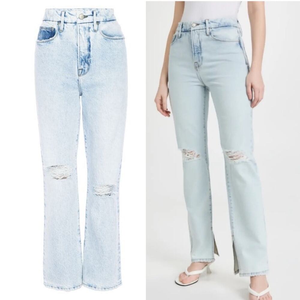 NWT Good American Good Boy Distressed Jeans Light Wash Indigo High Rise Sz 8 29